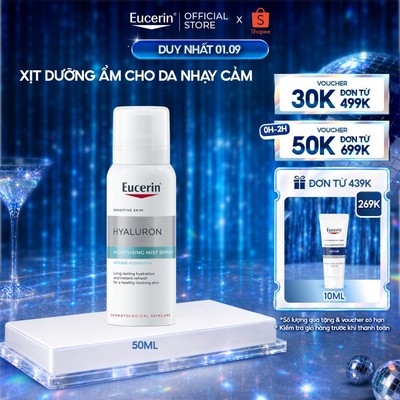 Xịt dưỡng ẩm cho da nhạy cảm Eucerin Hyaluron Moisturizing Mist Spray 50ml | Giảm nếp nhăn | Skincare