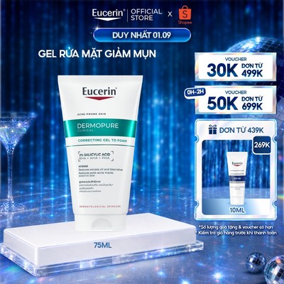 Gel rửa mặt giảm mụn & mờ thâm Eucerin® DermoPure Clinical Correcting Gel To Foam 75ml | Skincare