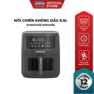 Nồi chiên không dầu 6.5L Sunhouse SHD4080 - Màn hình cảm ứng - Công nghệ Rapid Air 360° - giảm tới 80% lượng dầu