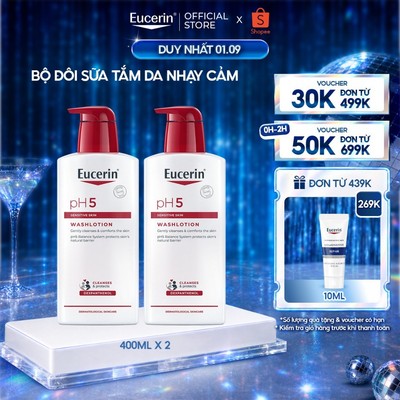 Bộ Đôi Sữa tắm cho da nhạy cảm Eucerin pH5 Washlotion 400mlx2