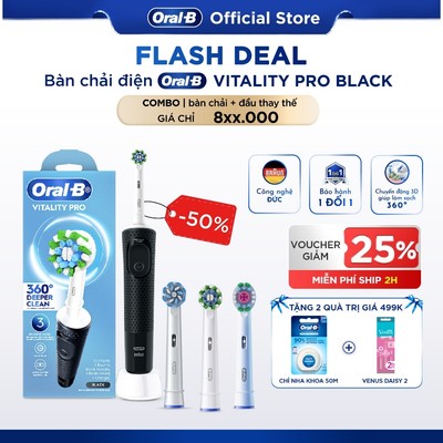 [HỎA TỐC 2H-4H] [MUA 1 TẶNG 2] Mua 1 Bàn Chải Điện ORAL-B VITALITY Pro Đen TẶNG Set 2 Đầu Bàn Chải