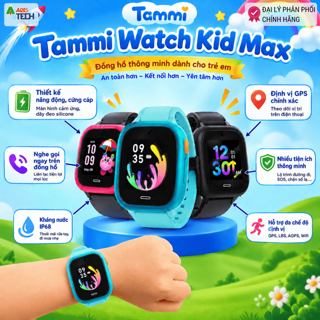 [Hoả tốc HN] Đồng Hồ Thông Minh Cho Bé Tammi Watch Kid Max Smartwatch 1.4'', Định Vị GPS, Nghe Gọi✔️