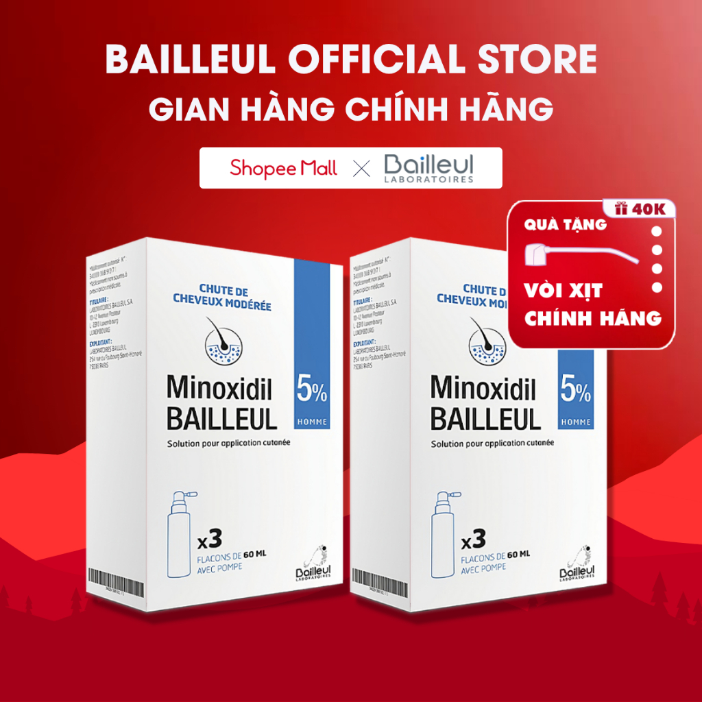 Combo 2 Hộp Xịt Mọc Tóc Minoxidil Bailleul 5% Chính Hãng Pháp, Giải Pháp Chăm Sóc Tóc, Nuôi Dưỡng Nang Tóc