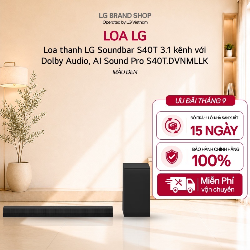 [Chỉ giao miền Nam/Trung] S40T.DVNMLLK - Loa thanh LG Soundbar S40T 3.1 kênh với Dolby Audio, AI Sou