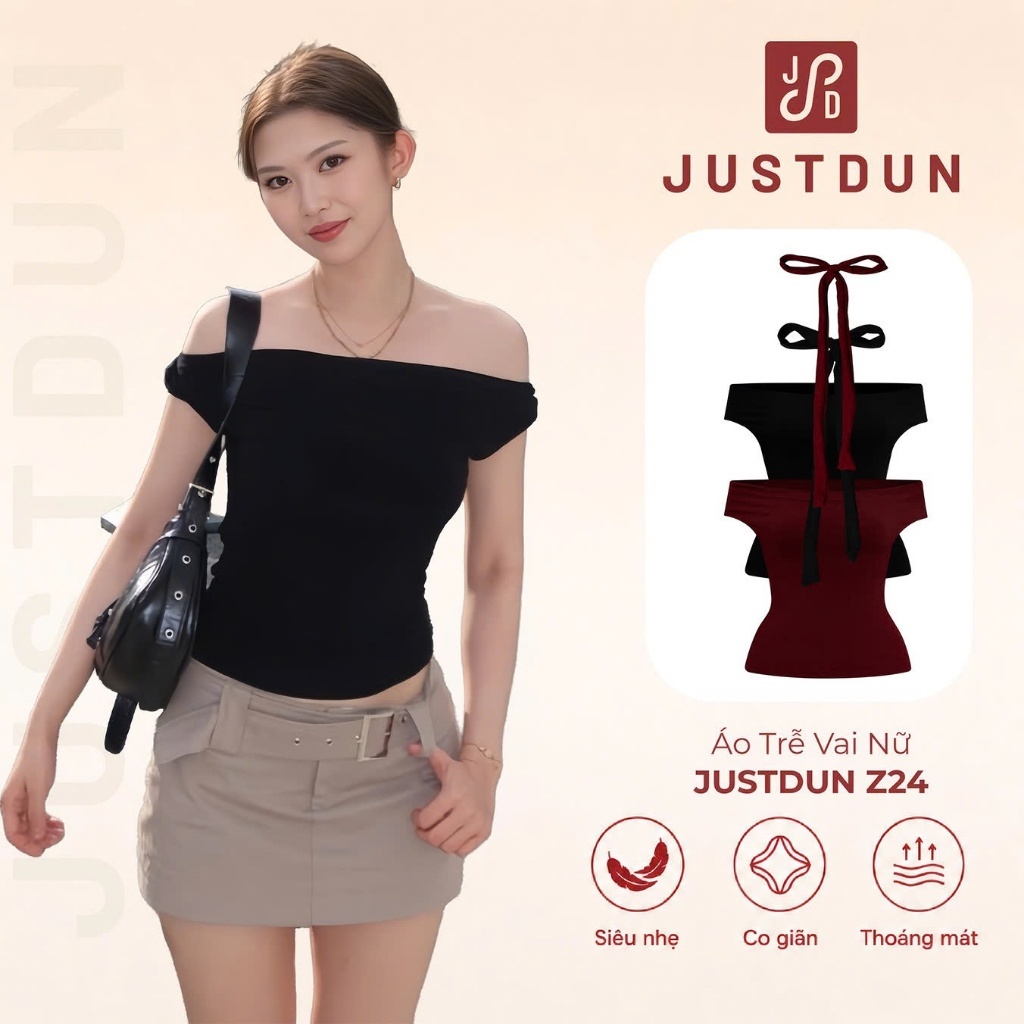 [Tặng Dây] Áo Trễ Vai Nữ JUSTDUN Z24 – Chất Cotton Mềm Mịn, Co Giãn Nhẹ, Form Ôm Đẹp, Tôn Dáng