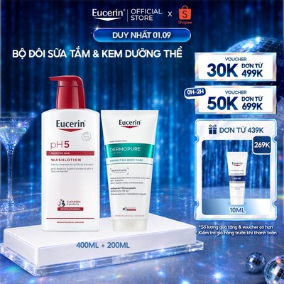 Bộ đôi Sữa tắm pH5 400ml & Kem dưỡng thể Eucerin® DermoPure Clinical Correcting Body Care 200ml