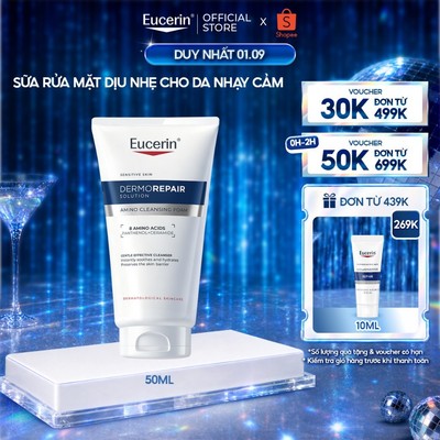 Sữa rửa mặt dịu nhẹ cho da nhạy cảm Eucerin Dermorepair Solution Amino Cleansing Foam 50ml