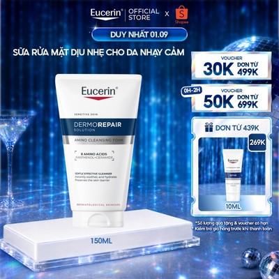 Sữa rửa mặt dịu nhẹ cho da nhạy cảm Eucerin Dermorepair Solution Amino Cleansing Foam 150ml