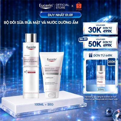 Bộ sửa rửa mặt dưỡng sáng Spotless Brightening Cleansing Foam 50g& Nước dưỡng sáng cấp ẩm Eucerin Boosting Essence 100ml