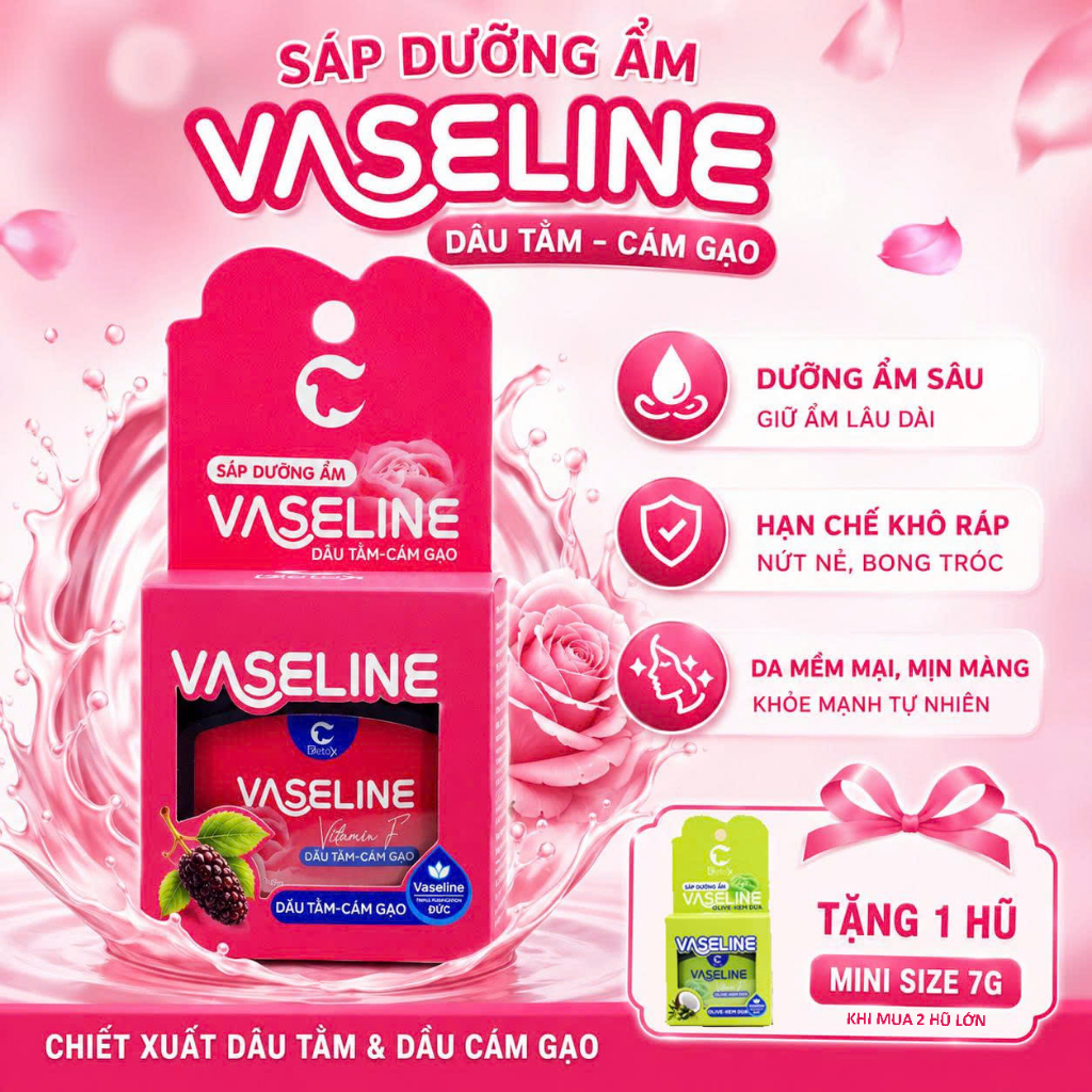 Son Dưỡng Môi - Sáp Dưỡng Ẩm Pipo Vaseline Detox C Dâu Tằm - Cám Gạo