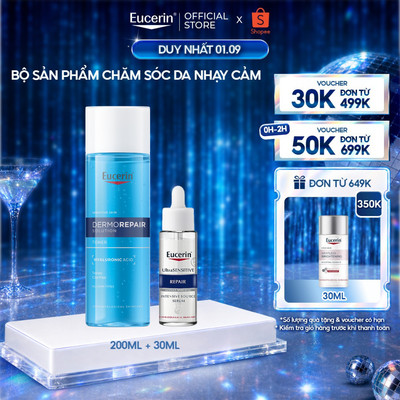 Bộ sản phẩm chăm sóc da nhạy cảm Eucerin Dermato Toner 200ml & UltrSENSITIVE Repair Serum 30ml