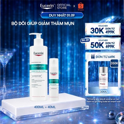 Bộ Eucerin DermoPure Clinical Gel rửa mặt Correcting Gel To Foam 400ml & Tinh chất giảm thâm mụn Triple Action 40ml