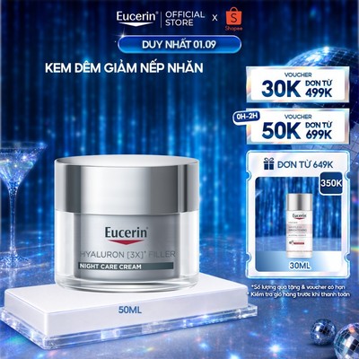 Kem dưỡng đêm giảm nếp nhăn Eucerin Hyaluron[3x]+ Filler Night Cream 50ml | Kem dưỡng ngăn ngừa lão hoá | Skincare