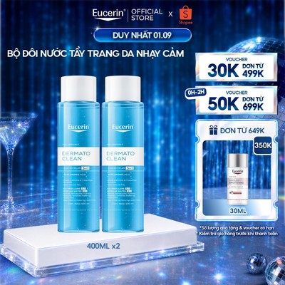 Bộ 2 Nước tẩy trang dịu nhẹ cho da nhạy cảm Eucerin DermatoClean Micellar 3in1 400ml
