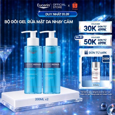 Bộ 2 Gel rửa mặt dịu nhẹ cho da nhạy cảm Eucerin Dermopair Solution Cleansing Gel 200ml