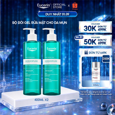 Bộ 2 Gel rửa mặt cho da dầu mụn Eucerin® DermoPure Clinical Purifying Cleanser 400ml | Skincare