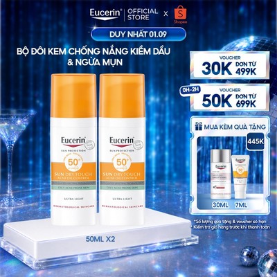 Bộ 2 Kem chống nắng kiềm dầu & ngừa mụn Eucerin Sun Dry Touch SPF50+ 50ml