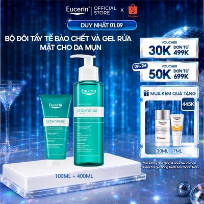 Bộ 2 Tẩy tế bào da chết Eucerin® DermoPure Clinical Purifying Scrub 100ml và Gel rửa mặt Purifying Cleanser 400ml