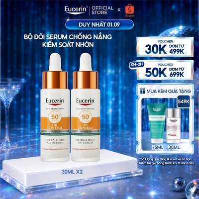 Bộ 2 Serum chống nắng kiểm soát dầu Eucerin Oil Control Ultra-Light UV Daily Serum SPF50+ [SPF78] PA++++ 30ml