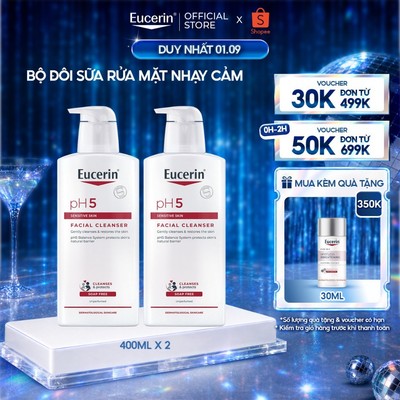 Bộ 2 Sữa rửa mặt cho da nhạy cảm Eucerin pH5 Facial Cleanser 400ml 