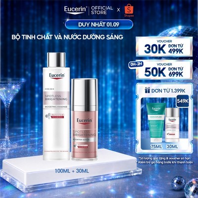 Bộ Tinh chất giảm thâm nám&dưỡng sáng Eucerin 30ml+Nước dưỡng da sáng & cấp ẩm cho da Eucerin Boosting Essence 100ml