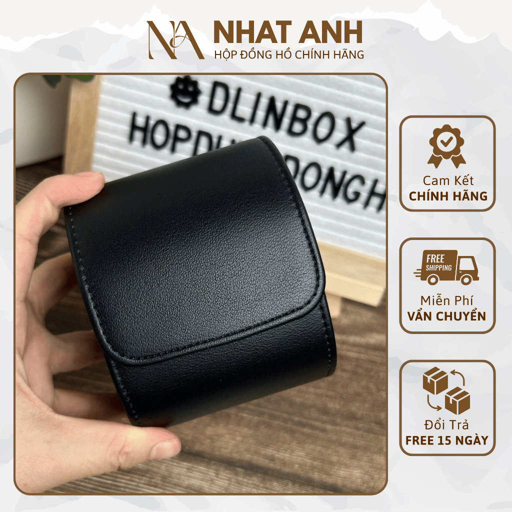 Hộp Đựng Đồng Hồ Nhật Anh Box Da PU Trơn Một Ngăn Màu Đen Thiết Kế Tối Giản Bảo Hành 6 Tháng