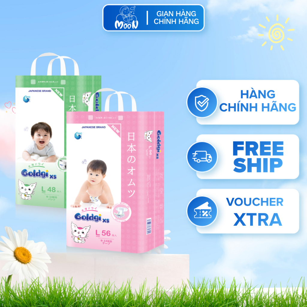 Bỉm Goldgi X5 Nhật Bản, Tã Goldgi X5 Cho Bé Siêu Mỏng, Thấm Hút Tốt, Mềm Mại Cho Bé Đủ Size