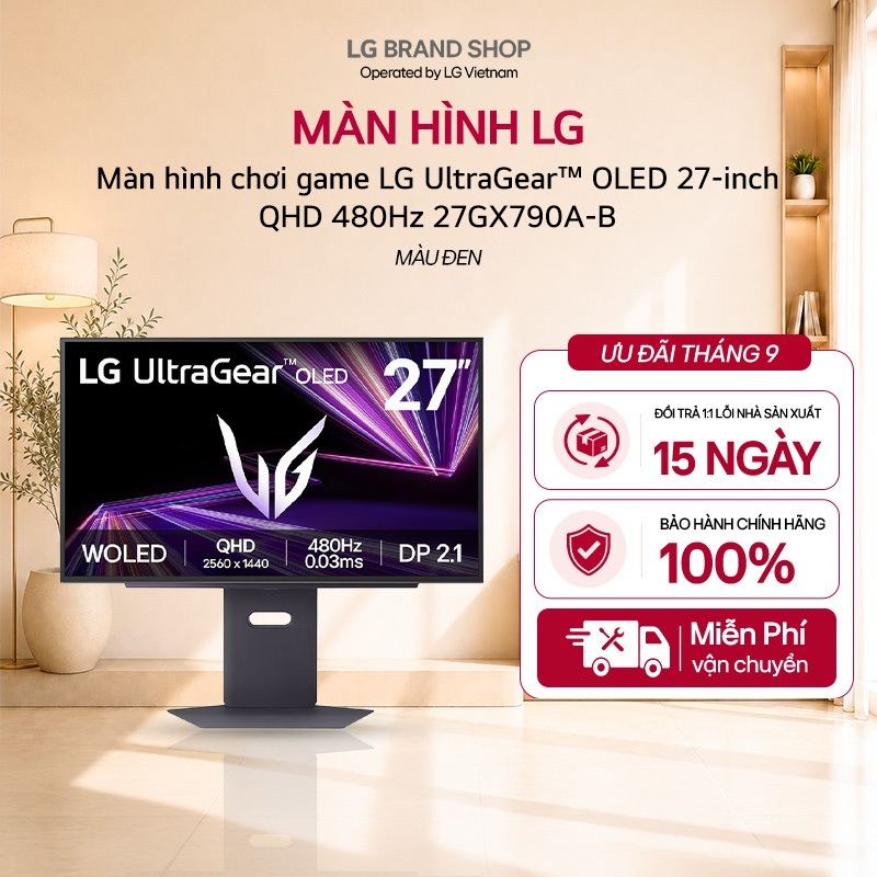 [Chỉ giao miền Nam/Bắc] Màn hình chơi game LG UltraGear™ OLED 27-inch QHD 480Hz | 0.03ms (GtG), DP 2