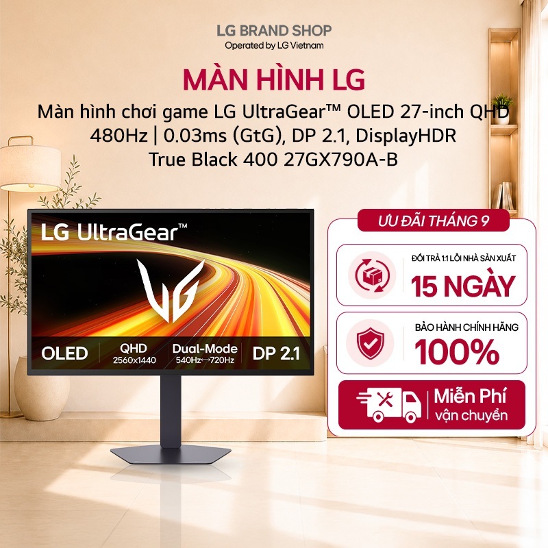 [Chỉ giao miền Nam/Bắc] Màn hình Gaming LG UltraGear™ OLED 27-inch QHD 480Hz | 0.03ms (GtG) 27GX790A