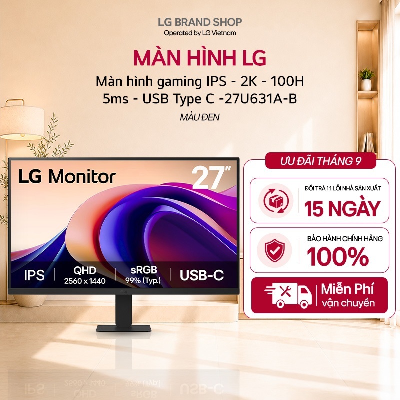 [Chỉ giao miền Bắc] 27U631A-B- Màn hình gaming IPS - 2K - 100Hz - 5ms - USB Type C