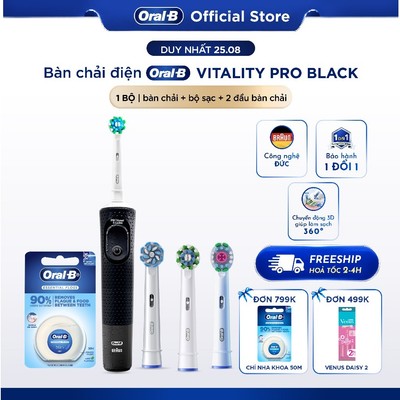 [COMBO Chăm Sóc] Bàn Chải Điện ORAL-B CHÍNH HÃNG VITALITY Pro & 2 Đầu Thay Thế Và Chỉ Nha Khoa 50M