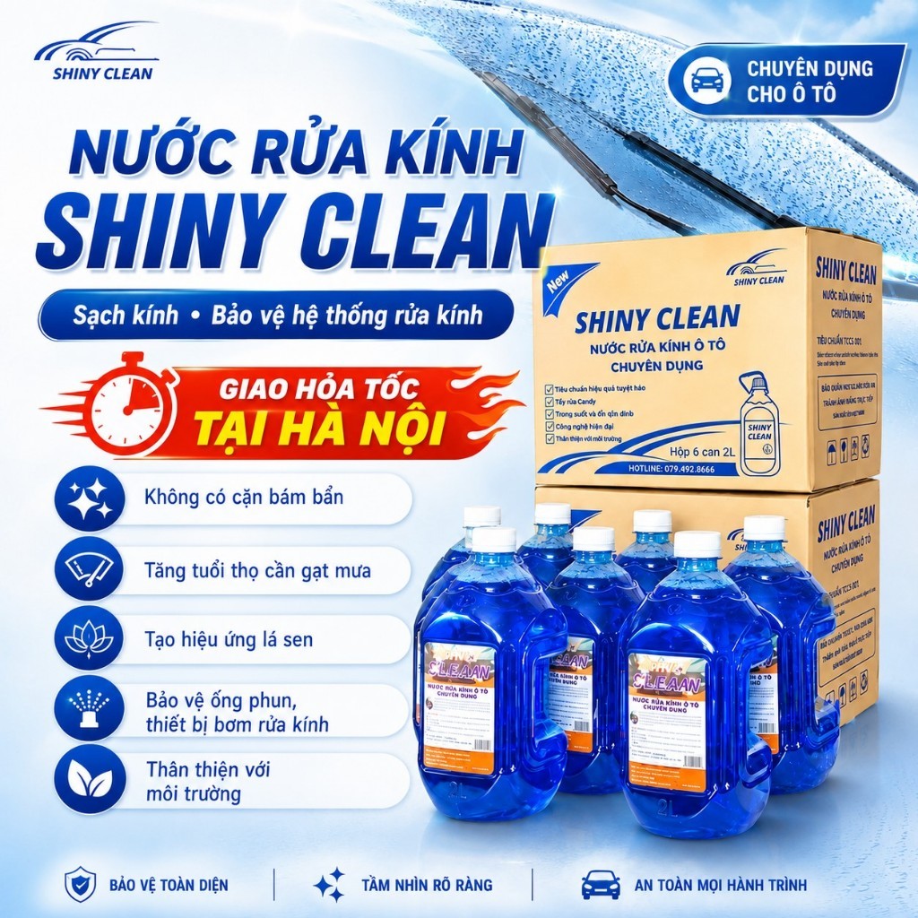 [ Hỏa Tốc ] Nước Rửa Kính Ô tô Shiny Clean 1 Thùng 6 Can 2l  | ĐÃ KIỂM ĐỊNH |