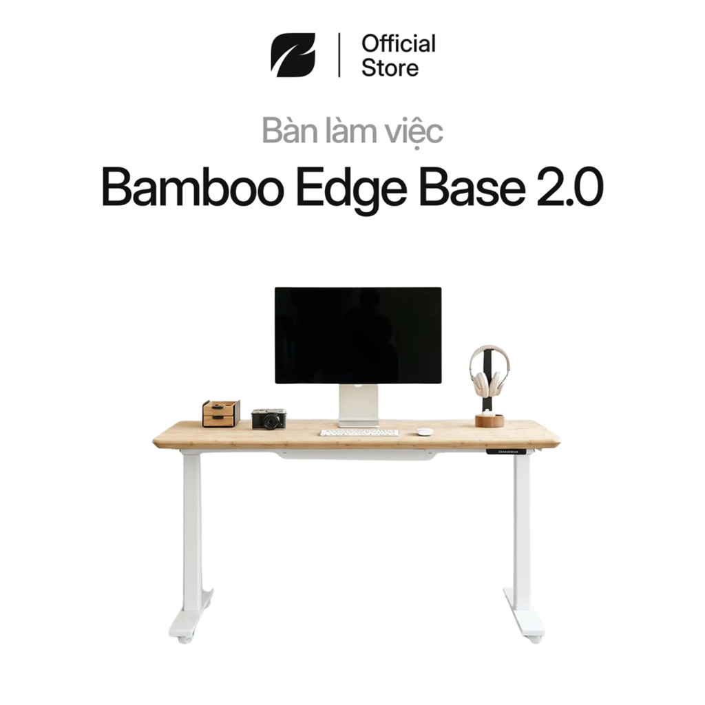 [120/140cm] Bàn làm việc Bamboo Edge Base 2.0 by NiceDesign mặt tre tự nhiên, khung thép vững chắc, 