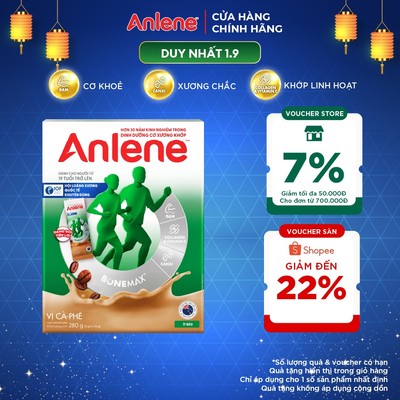 Sữa bột Anlene Cà phê hộp 280g ít béo giúp tăng cường cơ xương khớp chắc khỏe