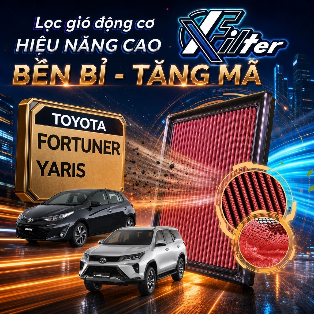 Lọc gió động cơ Toyota Fortuner/Yaris - Lọc gió máy ô tô Xfilter hiệu năng cao, tăng gió nạp