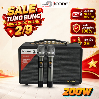 Bộ loa karaoke xách tay iCore S6 Kèm 2 micro không dây - Công suất lên đến 200W - THẾ GIỚI ÂM THANH