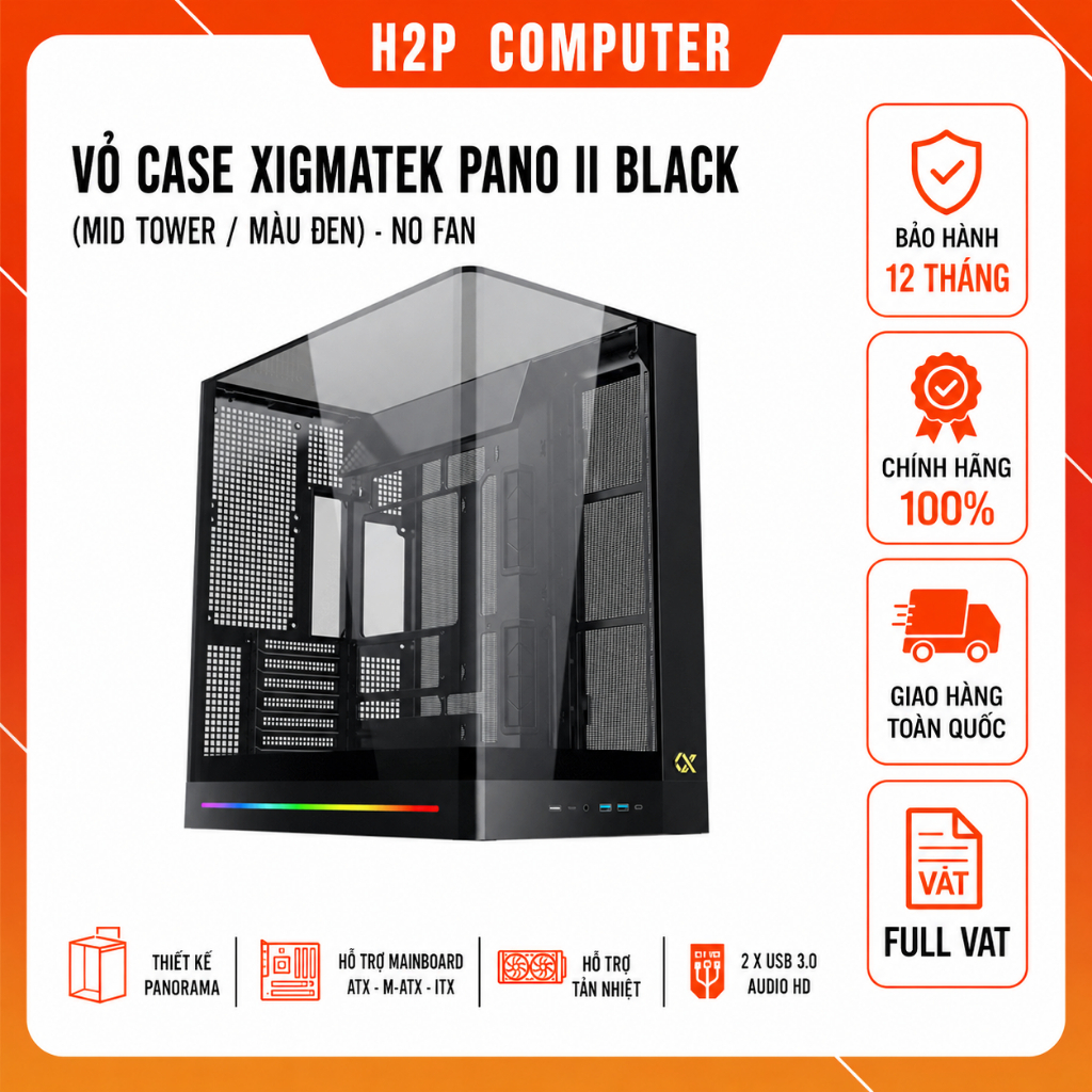 Vỏ Case Xigmatek Pano II Black (Mid Tower/ Màu Đen) - No Fan - Bảo hành 12 tháng