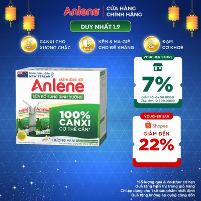 Lốc 4 hộp Anlene Đậm Đặc pha sẵn tiện lợi hương Vani (4 hộp x 110ml) giàu canxi giúp xương chắc khỏe
