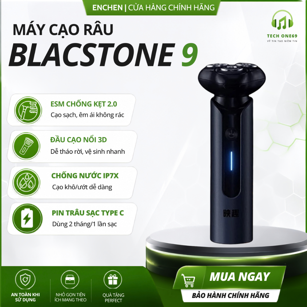 Máy Cạo Râu Nam Enchen BlackStone 9 Thông Minh - Đầu Cạo Nổi 3D Ôm Sát, Chống Nước IPX7 Pin Trâu 90H