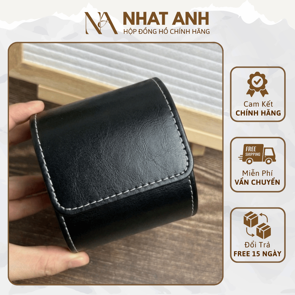 Hộp Đựng Đồng Hồ Da PU Thủ Công Một Ngăn Màu Đen Nhật Anh Box Thiết Kế Tinh Tế Bảo Hành 6 Tháng