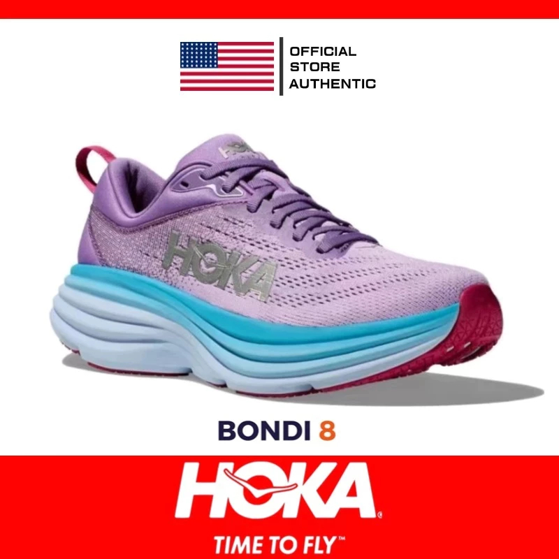 100% Genuine HOKA Bondi 8 Purple Marathon Women Running Sneakers
