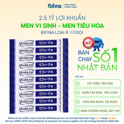 Men vi sinh Bifina Nhật Bản - Hỗ trợ giảm rối loạn tiêu hoá, đầy bụng, chướng hơi - Loại R Lẻ 10,20 gói (không hộp