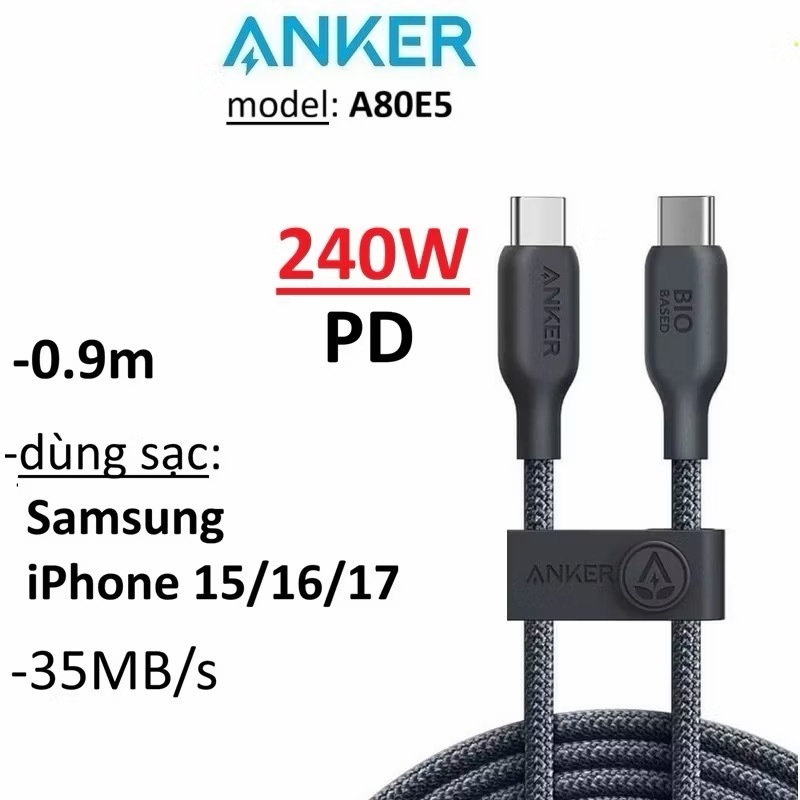 Dây sạc (C to C) PD 240W Anker A80E5 dài 90cm -Bảo Hành 12 tháng