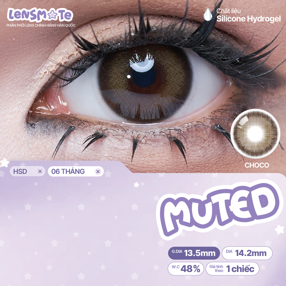 Kính áp tròng cận 6 tháng LENS MATE lens nâu tự nhiên cận làm tròn có viền OLOLA MUTED