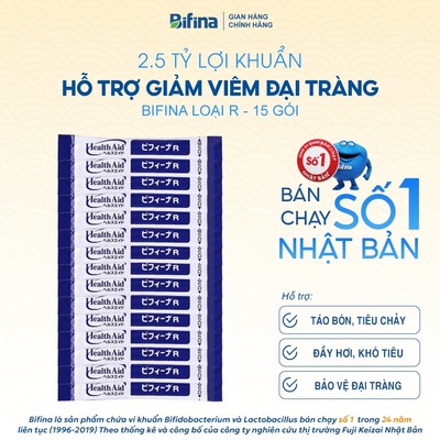 Bifina Nhật Bản – Men vi sinh hỗ trợ tiêu hoá, giảm táo bón, tiêu chảy - Loại R - Lẻ 15 gói (không hộp)