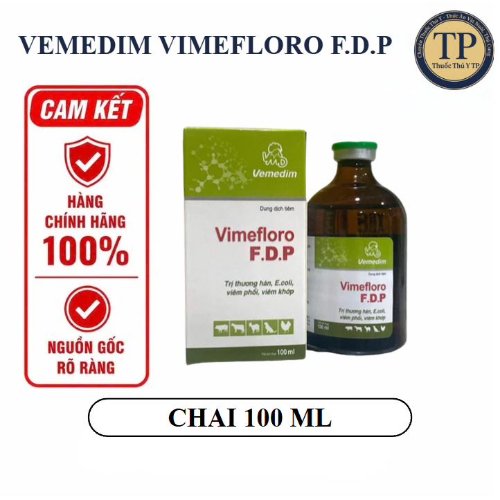 Vemedim Vimefloro FDP 100ml tụ huyết trùng, thương hàn và bệnh đường tiêu hóa gà đá, vật nuôi