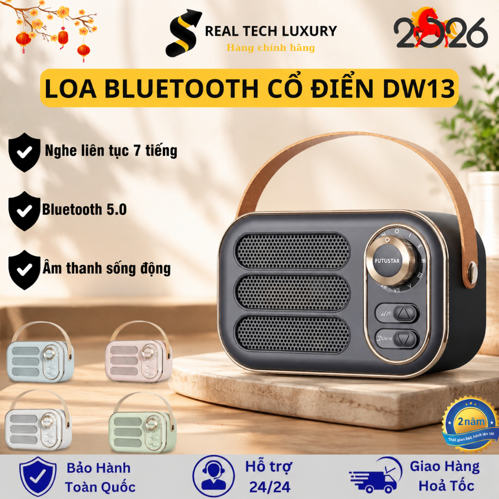 Loa Bluetooth DW13 Vintage Retro Mini , Công suất 5W, Phong cách cổ điển, Âm thanh 3D sống động, Bảo