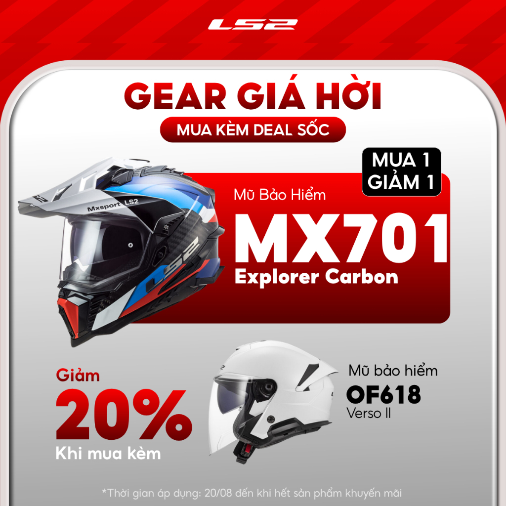 [Mua Kèm Deal Sốc] Mũ Cào Cào LS2 MX701 Explorer Carbon ECE22.06 Tặng Pinlock Offroad Touring
