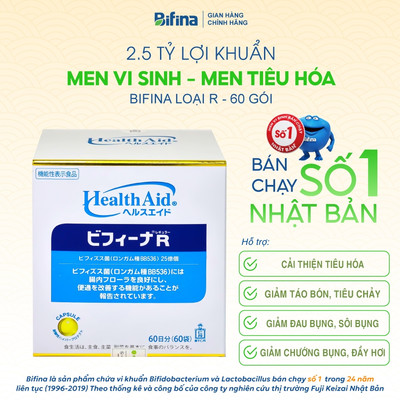 Men vi sinh Bifina R Nhật Bản – Hộp 60 gói – Hỗ trợ tiêu hóa, giảm táo bón, tiêu chảy, đầy hơi