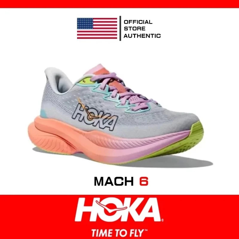100% Genuine HOKA Mach 6 Gray-pink 1147810-ISK For women Running Shoes
